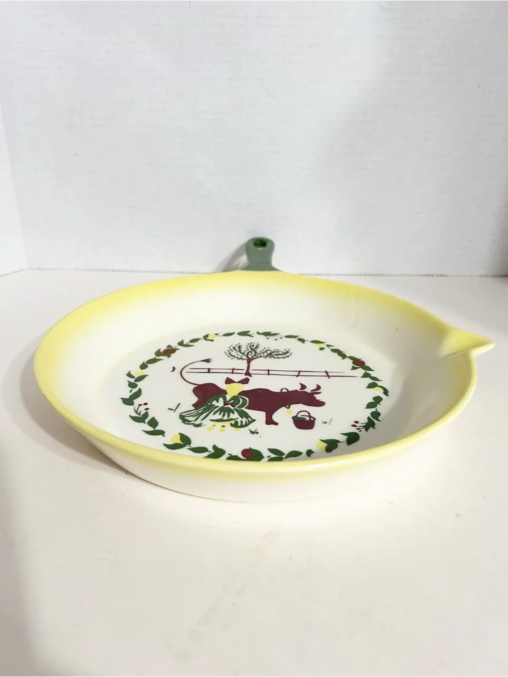 Vintage Brock Ware California Ceramic Skillet Wall Plaque Farm Milkmaid Cow